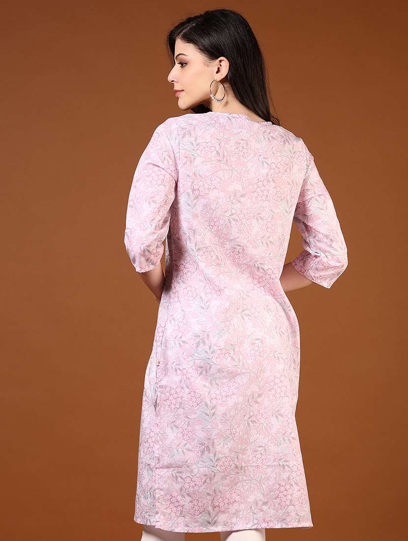 women three quarter sleeve straight kurta - 21948893 -  Standard Image - 3