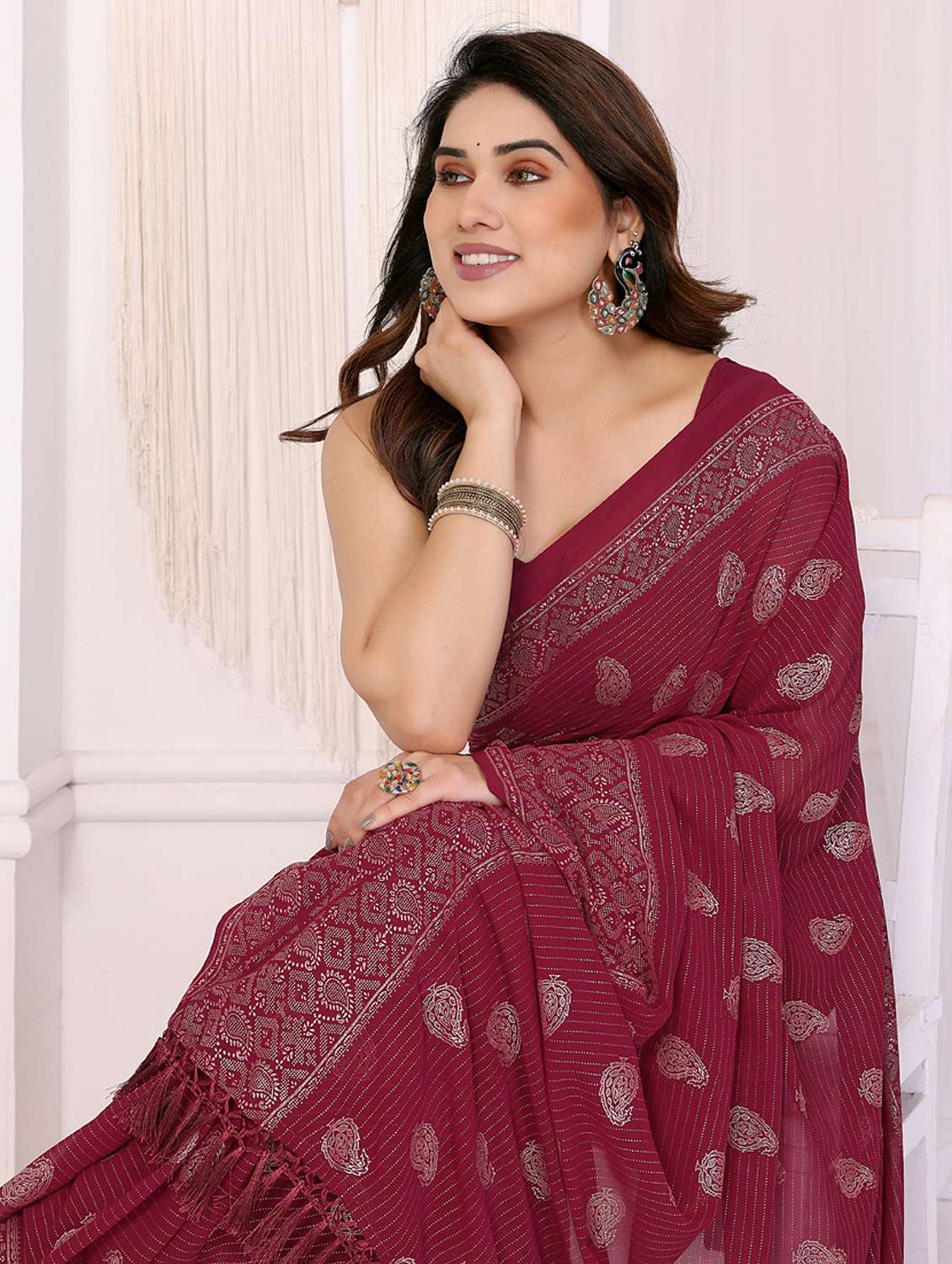 women foil printed saree with blouse - 21949144 -  Standard Image - 3