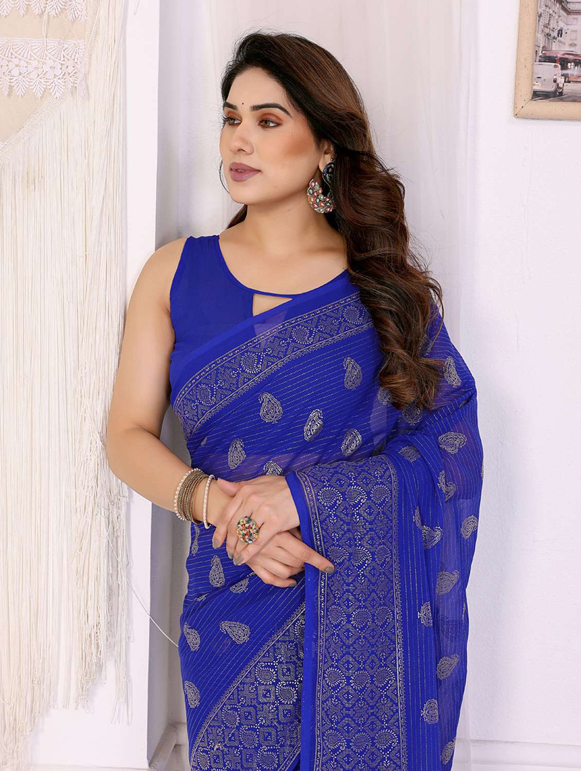 women foil printed saree with blouse - 21949147 -  Standard Image - 3