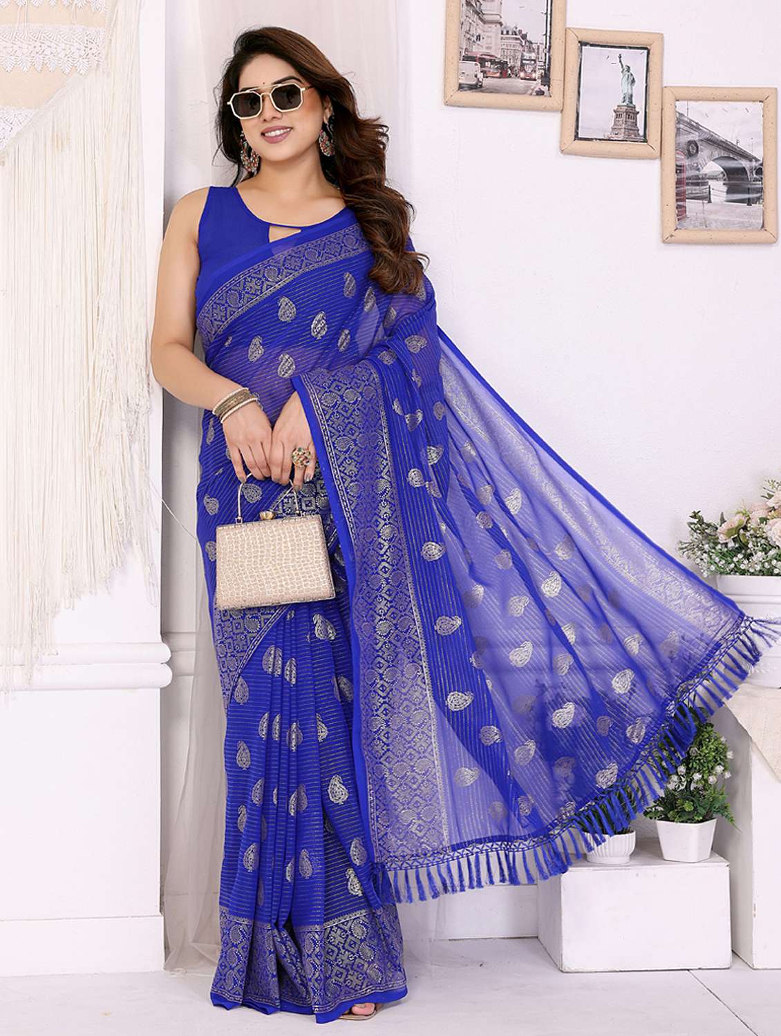 women foil printed saree with blouse - 21949147 -  Standard Image - 5