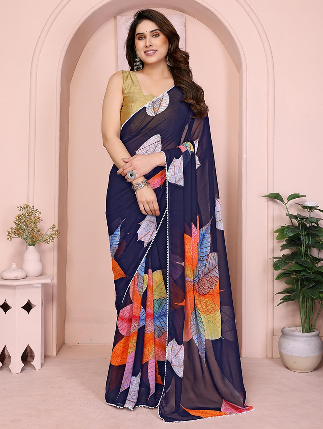 women printed casual wear saree with blouse