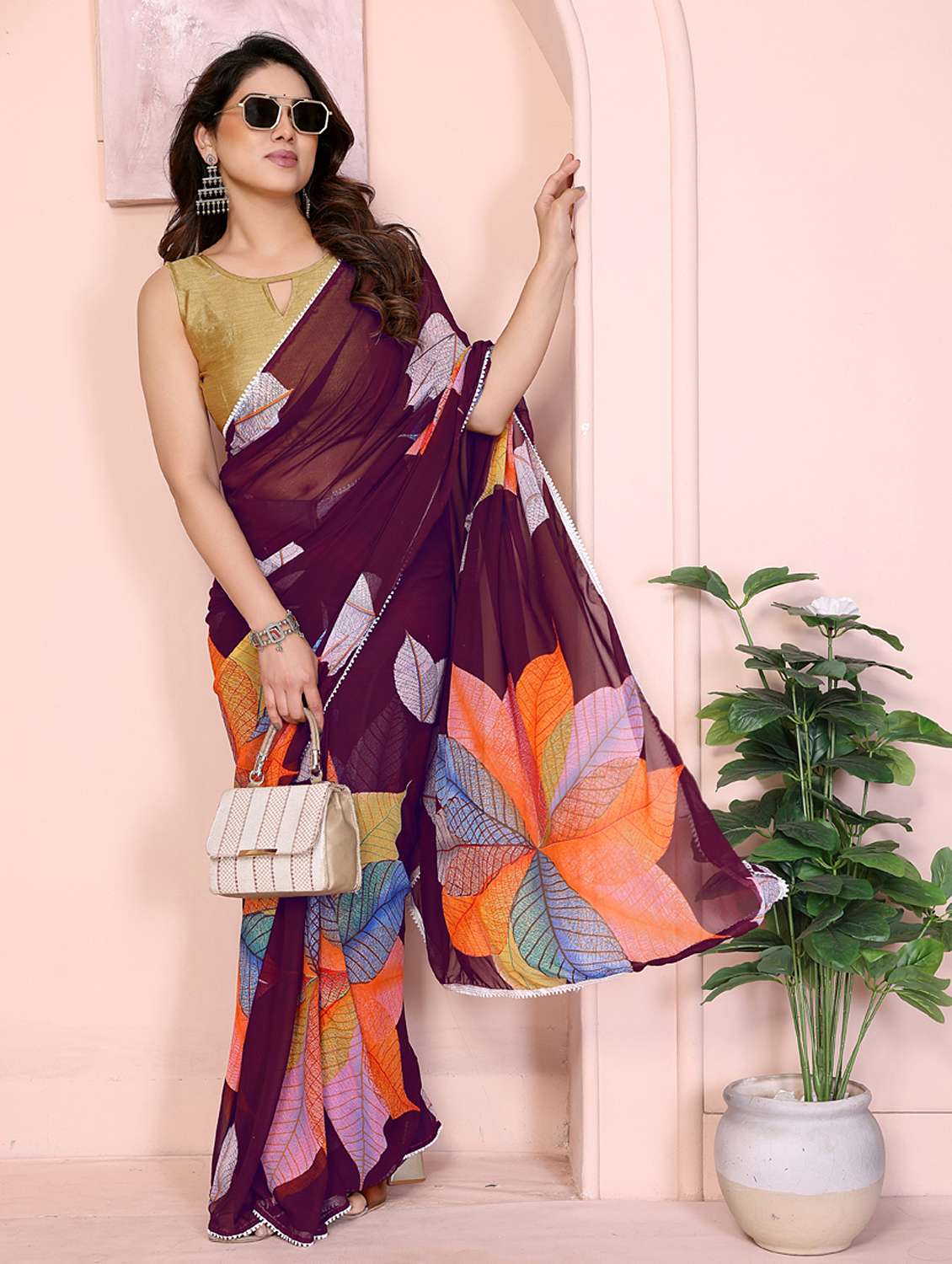women printed casual wear saree with blouse