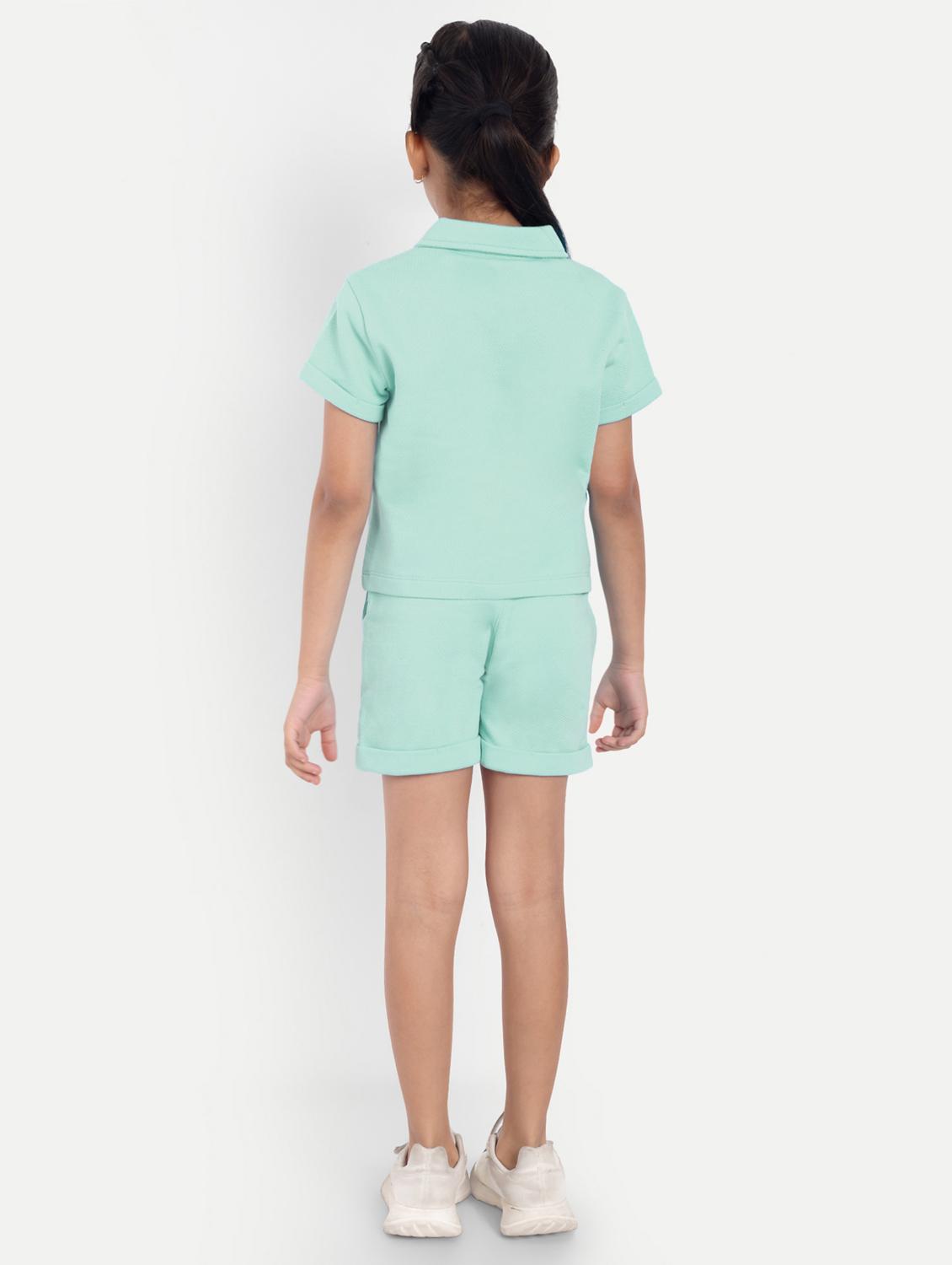 girls sea green solid shorts & top co-ords set - 21949154 - Standard Image - 3