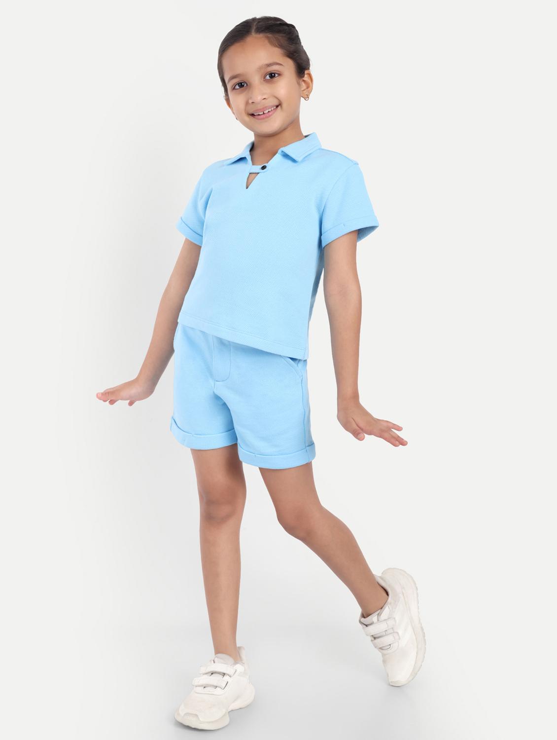 girls light blue solid shorts & top co-ords set - 21949155 - Standard Image - 5