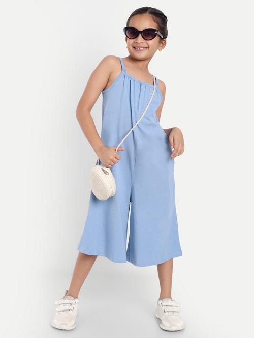 girls light blue solid full length jumpsuit  - 21949158 -  Standard Image - 0