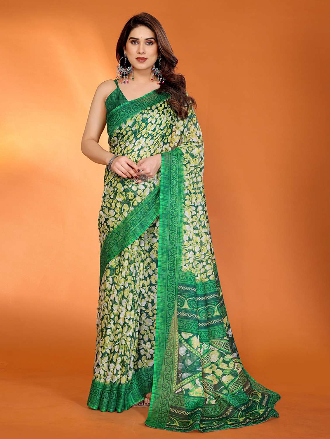 women printed casual wear saree with blouse