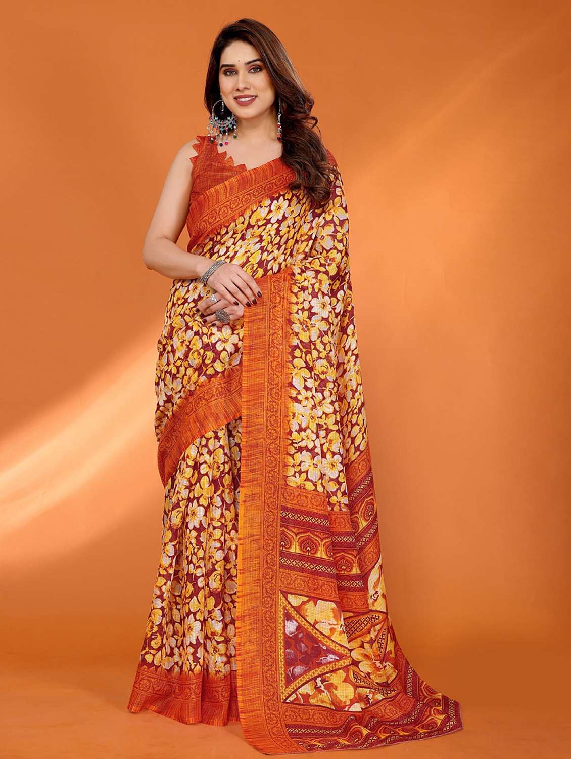 women printed casual wear saree with blouse