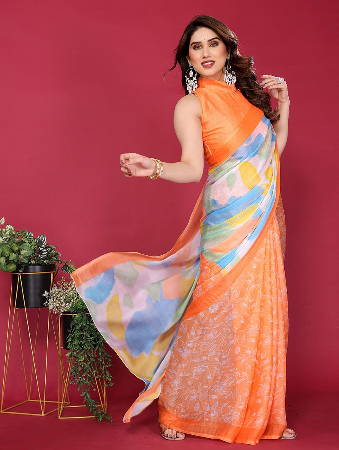 women printed half & half saree with blouse - 21949174 - Standard Image - 3