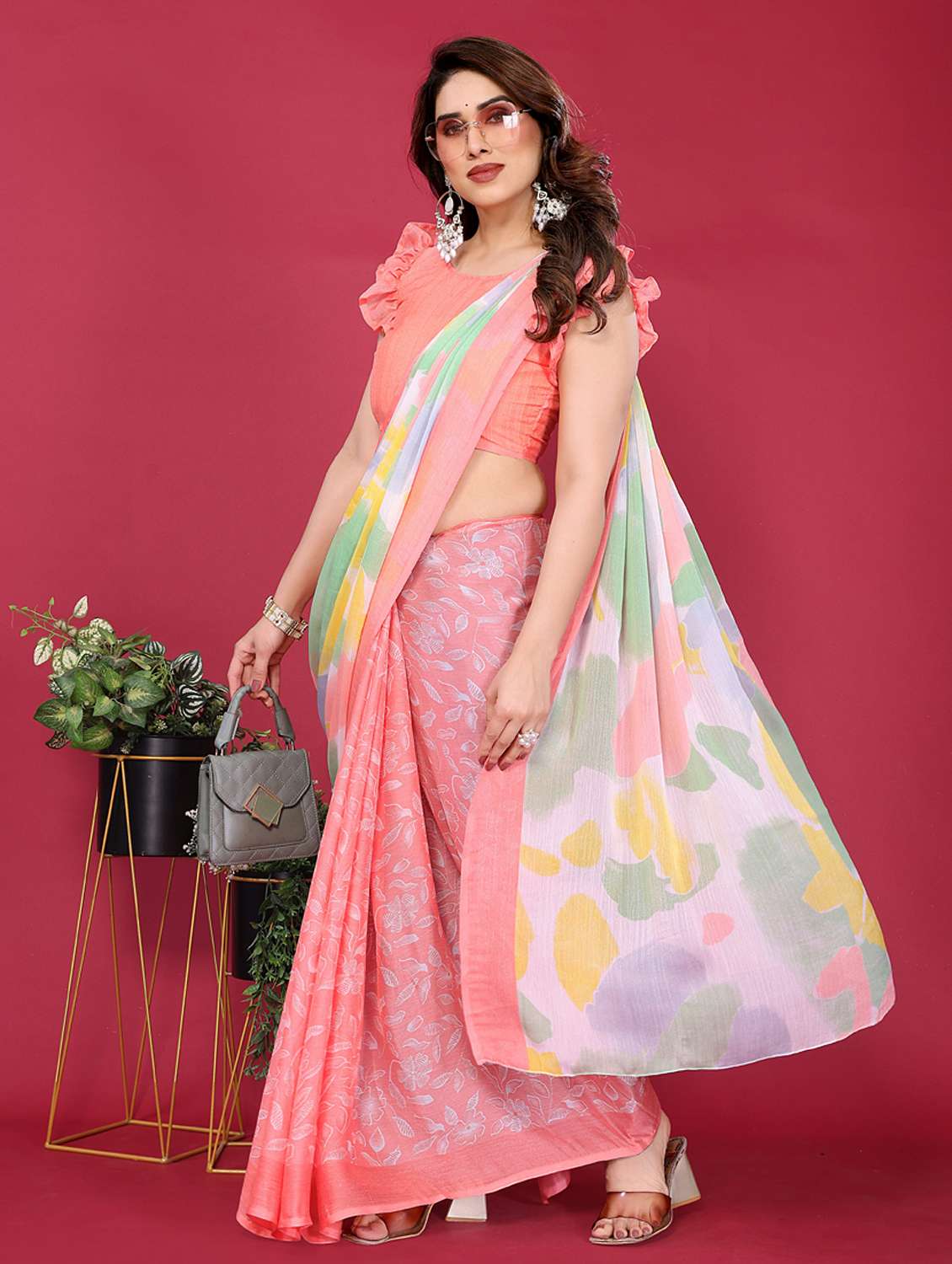 women printed half & half saree with blouse - 21949175 -  Standard Image - 5