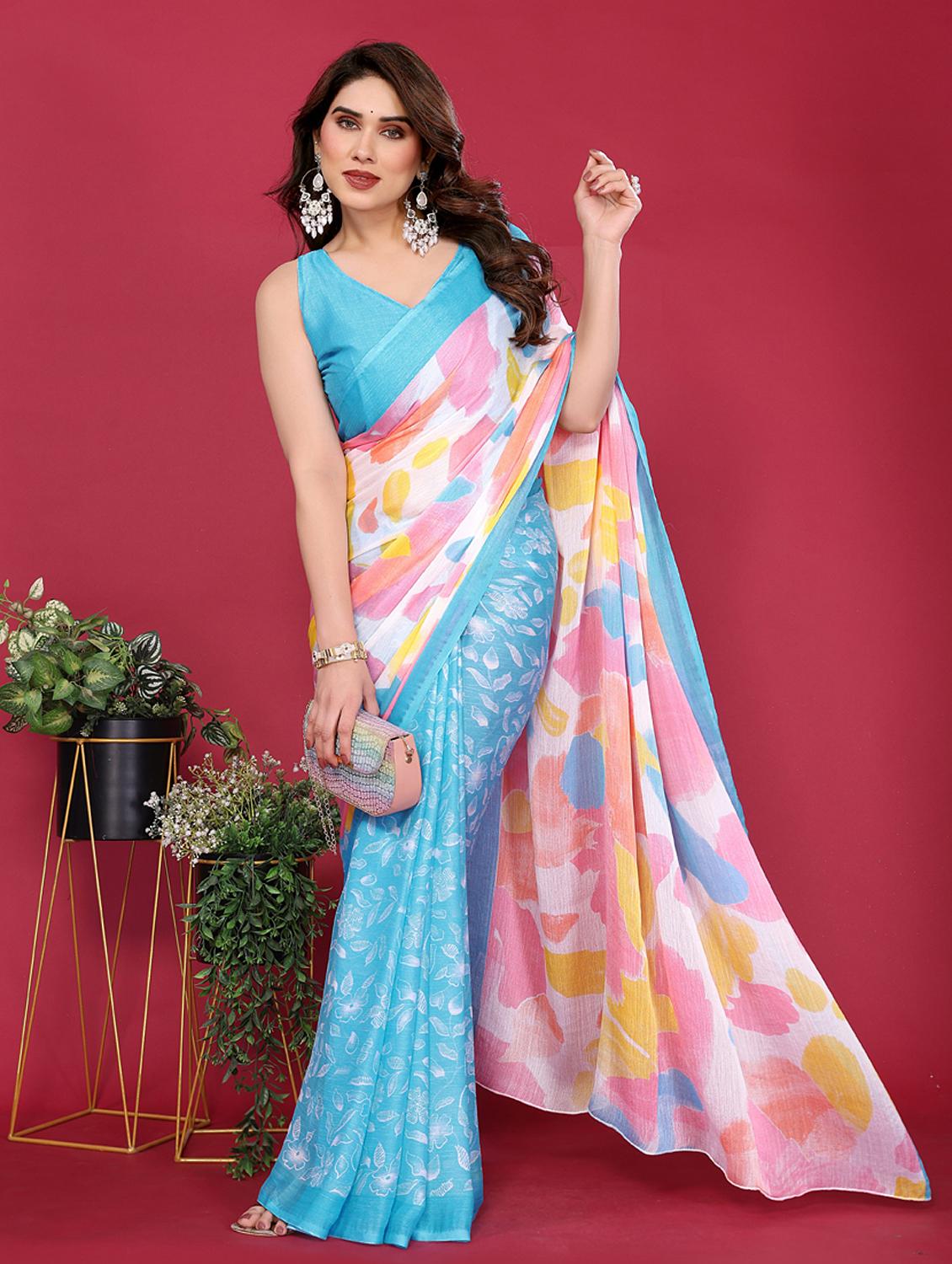 women printed half & half saree with blouse - 21949179 - Standard Image - 3