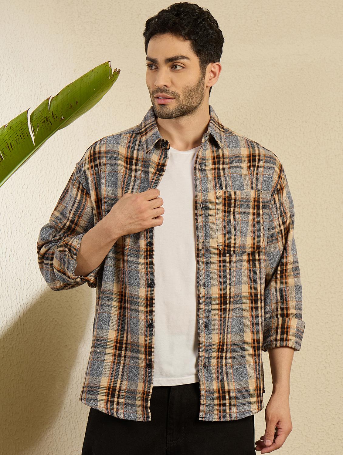 men checkered long sleeve oversized casual shirt - 21949182 -  Zoom Image - 0
