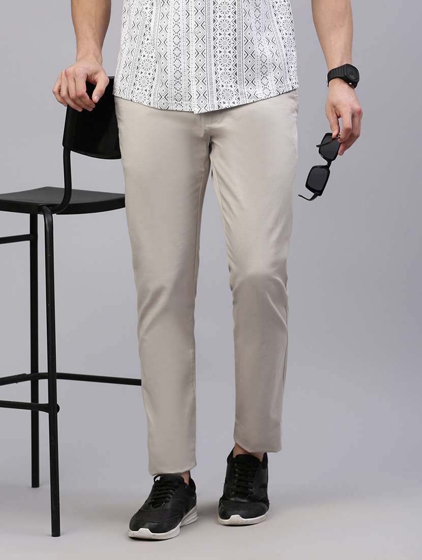 men solid mid rise flat front casual chinos 