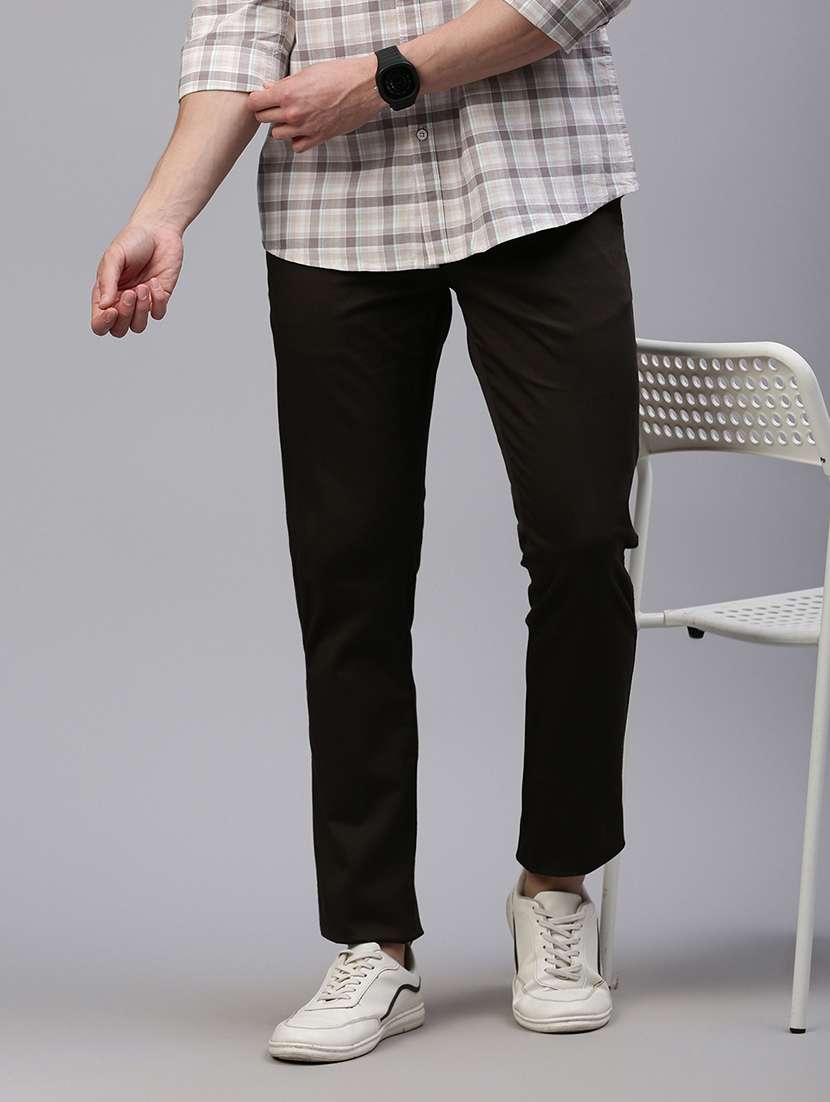 men solid mid rise flat front casual chinos 