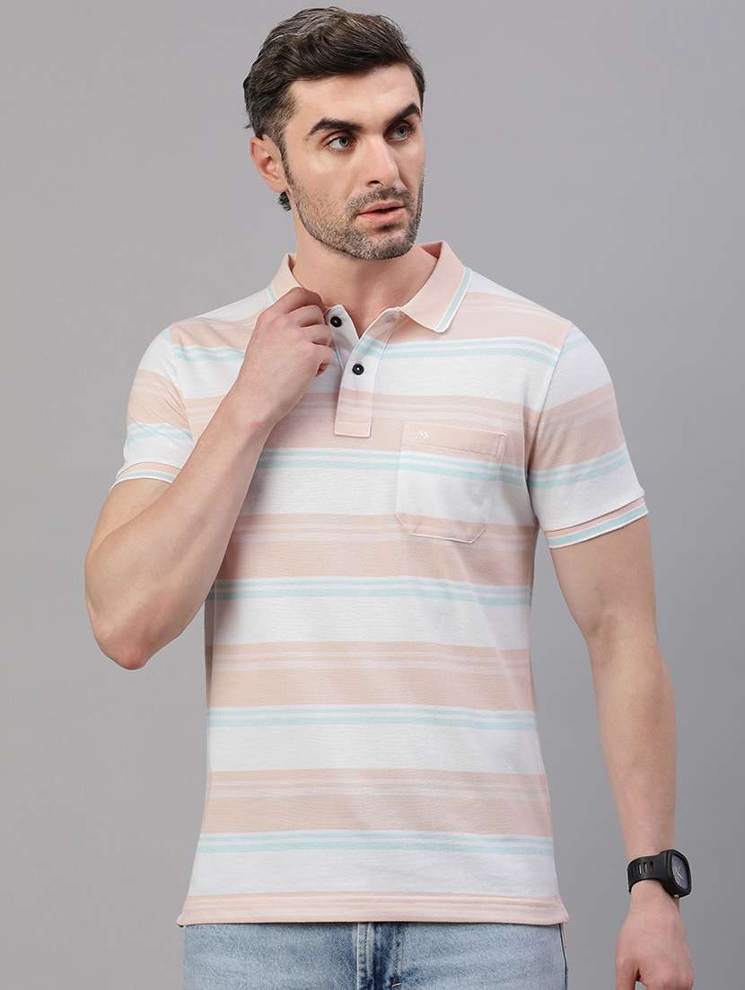 men striped short sleeve regular fit polo t-shirt