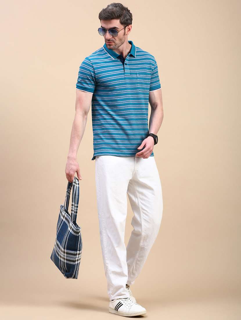 men striped short sleeve regular fit polo t-shirt - 21949215 -  Standard Image - 3