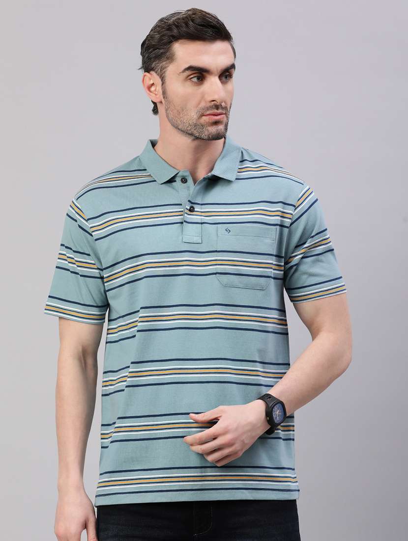 men striped short sleeve regular fit polo t-shirt