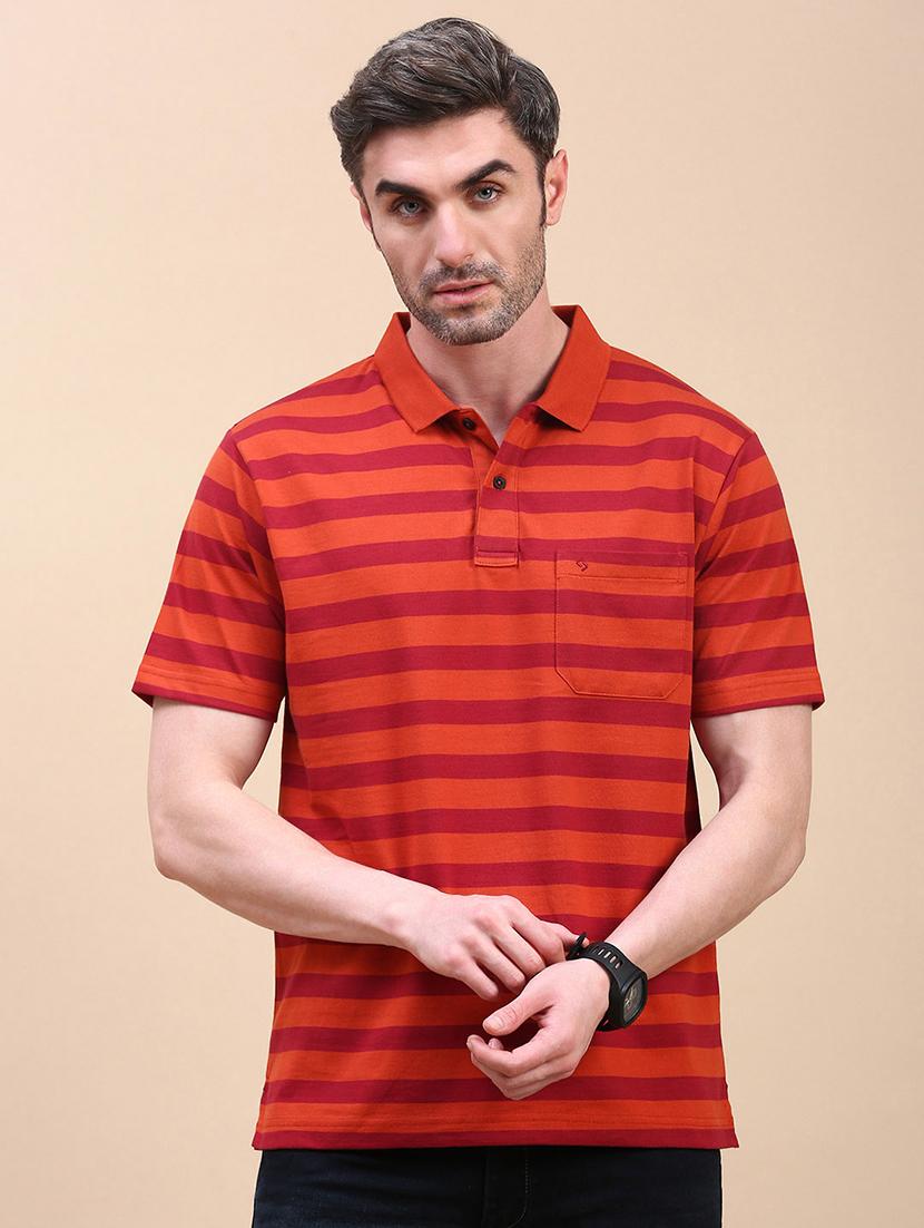 men striped short sleeve regular fit polo t-shirt