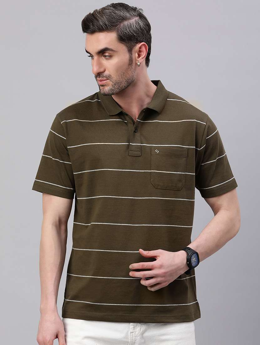 men striped short sleeve regular fit polo t-shirt