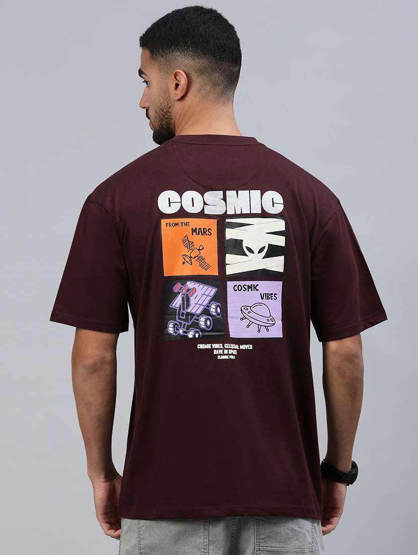men front & back print round neck oversized t-shirt