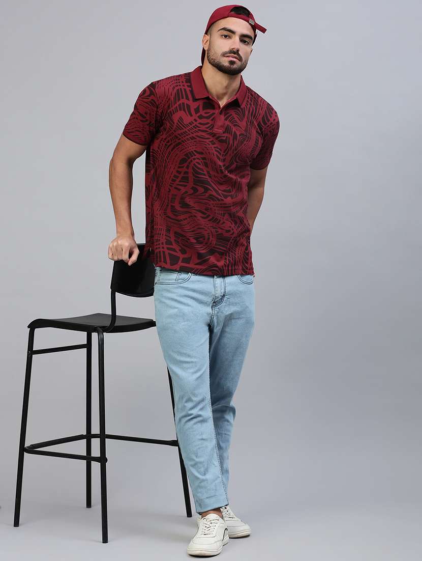 men printed short sleeve slim fit polo t-shirt - 21949236 -  Standard Image - 3