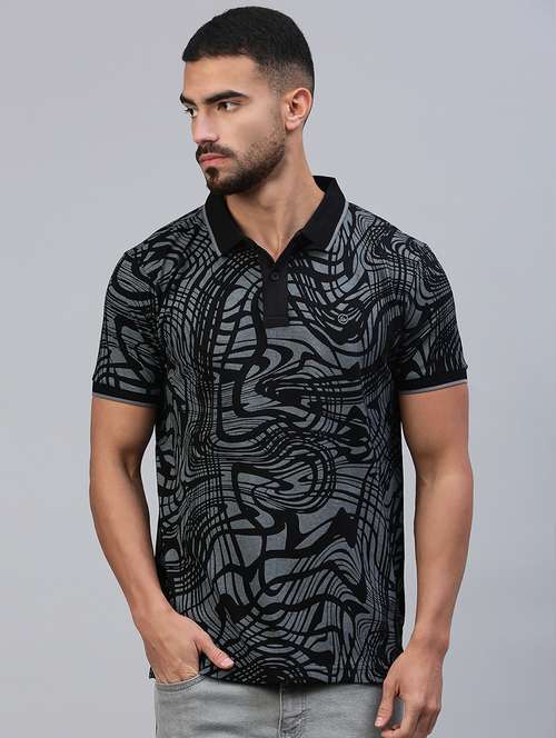 men printed short sleeve slim fit polo t-shirt - 21949237 -  Standard Image - 0