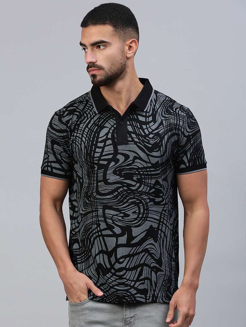 men printed short sleeve slim fit polo t-shirt - 21949237 -  Zoom Image - 0