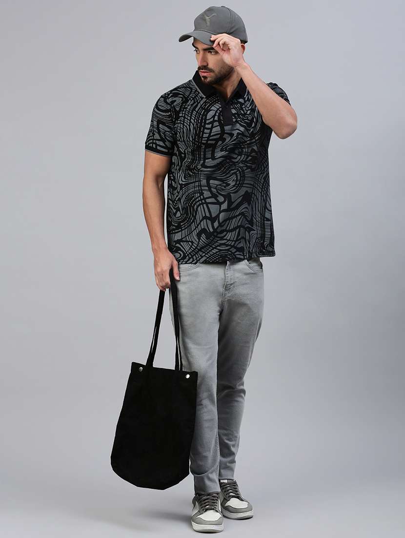 men printed short sleeve slim fit polo t-shirt - 21949237 -  Standard Image - 3