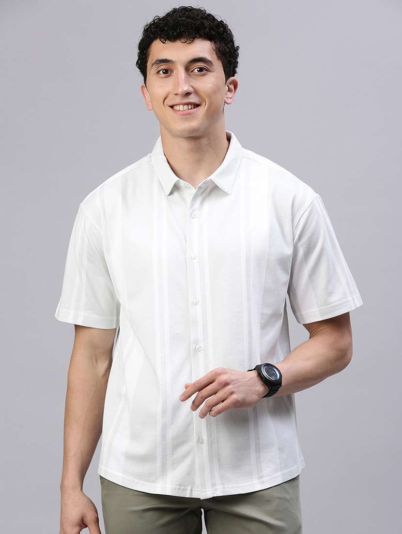 men striped short sleeve regular fit casual shirt