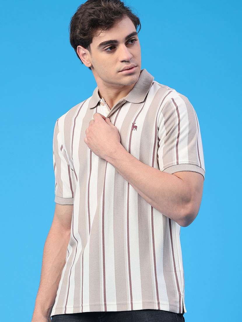 men striped short sleeve regular fit polo t-shirt