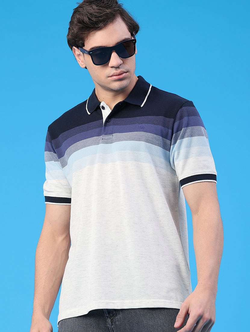 men striped short sleeve regular fit polo t-shirt
