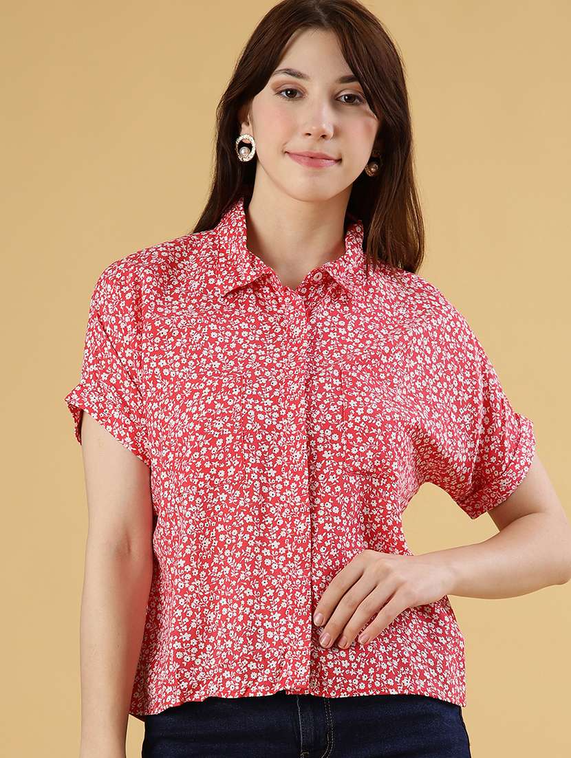 women printed short sleeve boxy shirt