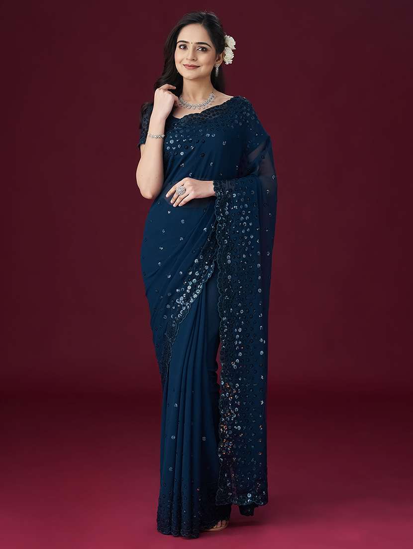 women solid with work embellished saree with blouse