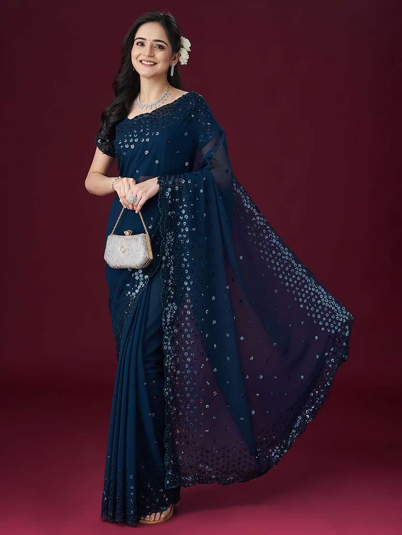 women solid with work embellished saree with blouse - 21949597 - Standard Image - 3