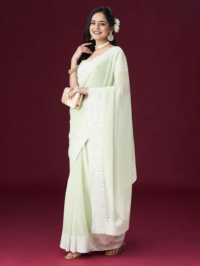 women solid with work embroidered saree with blouse - 21949601 - Standard Image - 3