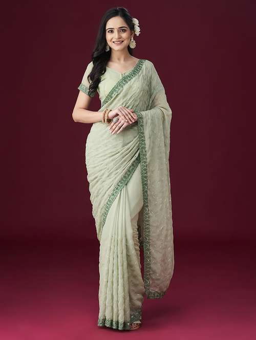 women solid with work embroidered saree with blouse - 21949602 -  Standard Image - 0