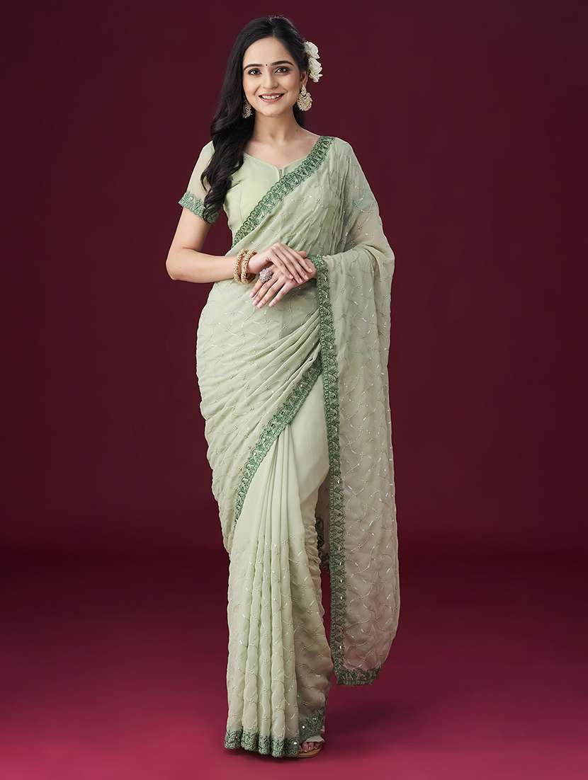 women solid with work embroidered saree with blouse - 21949602 -  Zoom Image - 0