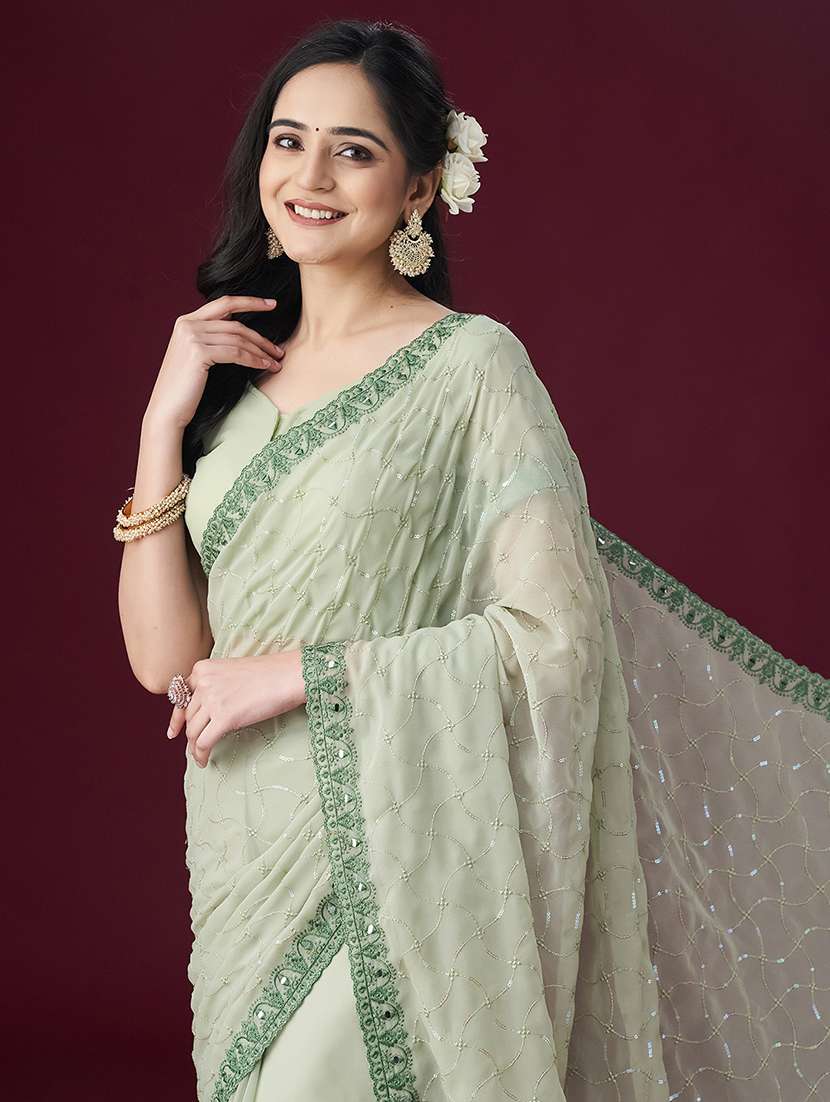 women solid with work embroidered saree with blouse - 21949602 -  Standard Image - 5