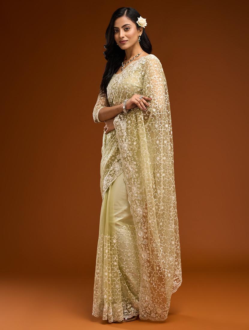 women solid with work embroidered saree with blouse - 21949603 - Standard Image - 3