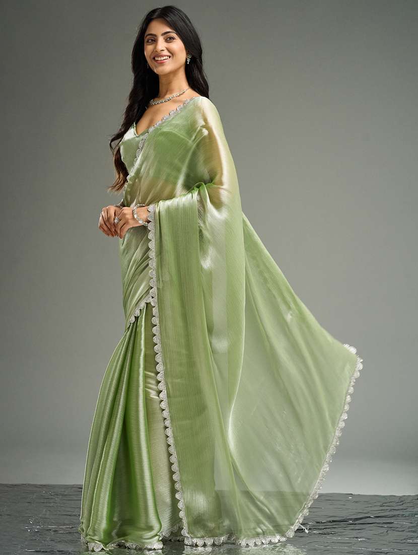 women solid embellished bordered saree with blouse - 21949604 -  Standard Image - 3