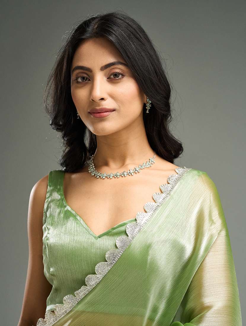 women solid embellished bordered saree with blouse - 21949604 -  Standard Image - 5