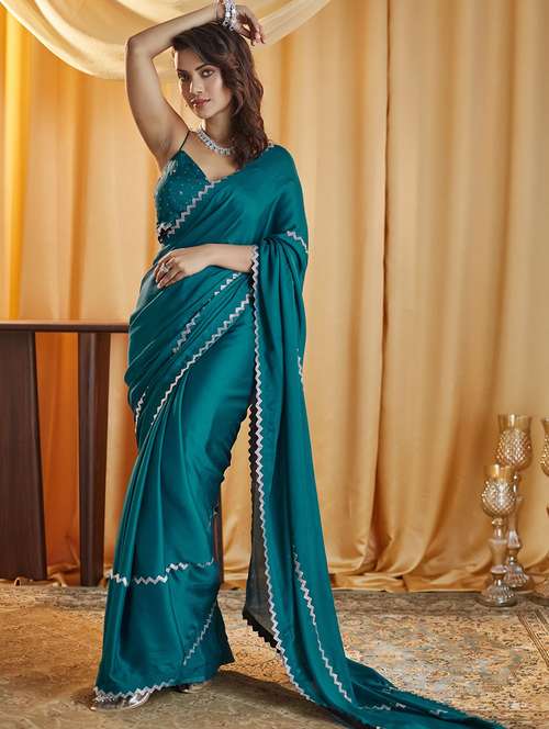 women solid with work embellished saree with blouse - 21949615 -  Standard Image - 0