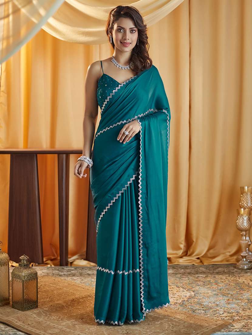 Women Solid With Work Embellished Saree With Blouse