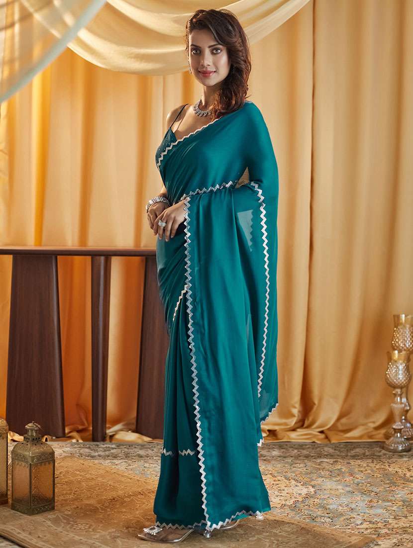 women solid with work embellished saree with blouse - 21949615 - Standard Image - 3