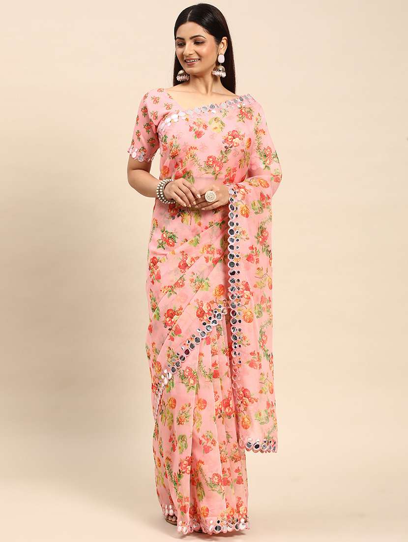 women floral printed saree with blouse