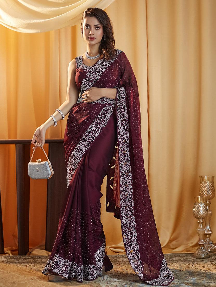 women solid with work embellished saree with blouse - 21949624 -  Zoom Image - 0