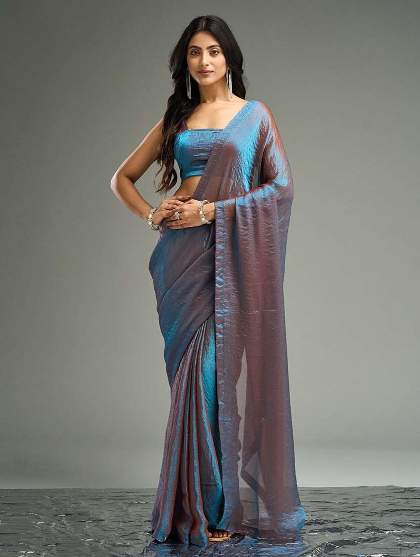 women solid plain saree with blouse - 21949625 -  Zoom Image - 0