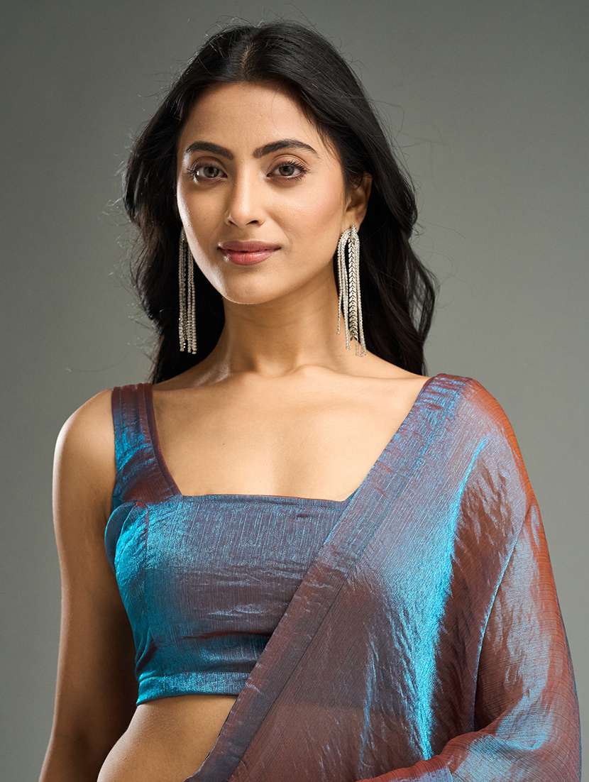 women solid plain saree with blouse - 21949625 - Standard Image - 5