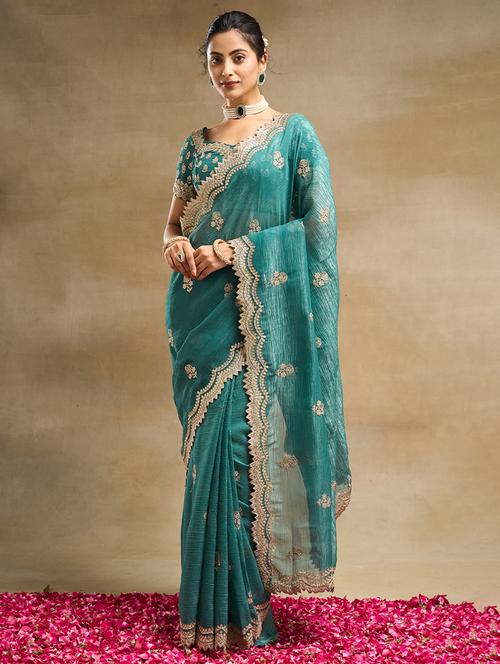 women solid with work embroidered saree with blouse - 21949628 -  Standard Image - 0