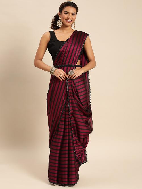 women striped embellished bordered saree with blouse - 21949629 - Standard Image - 0