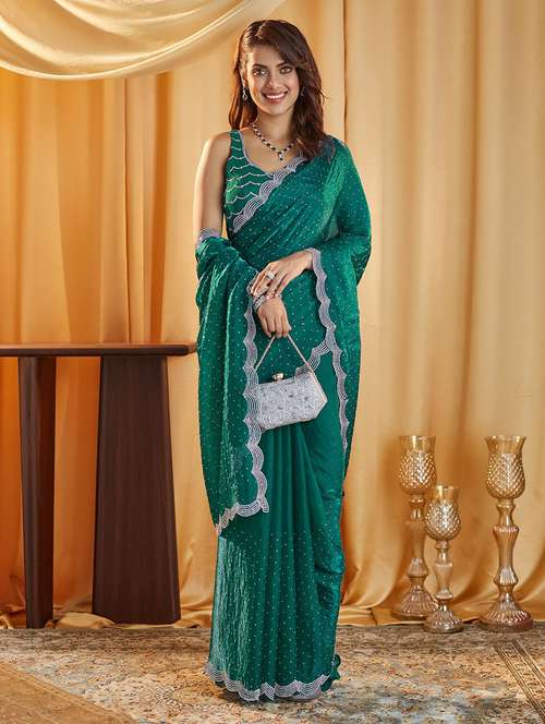 women solid with work embellished saree with blouse - 21949632 -  Standard Image - 0